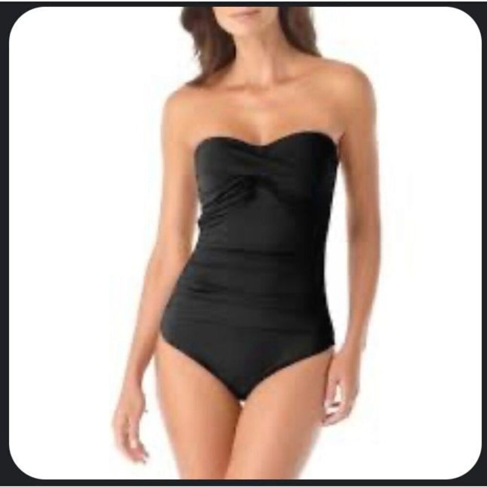 🌸 Kona Sol Black Cross Front Strapless Swimsuit Size Small New